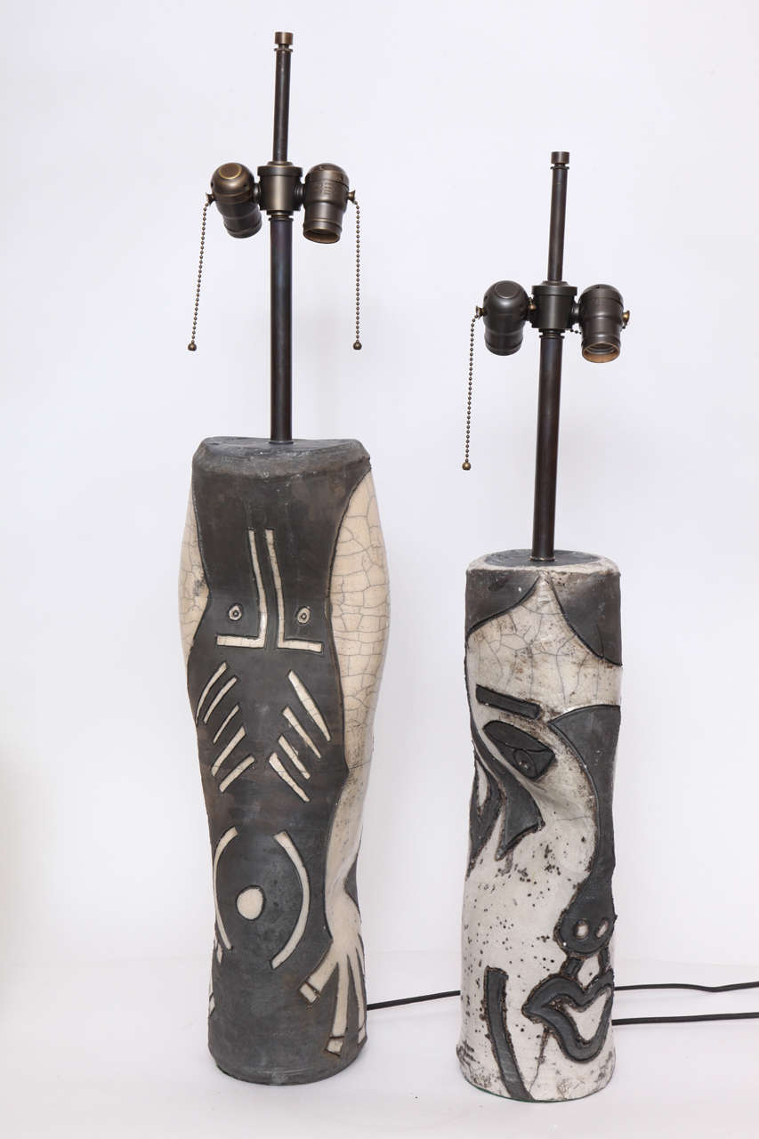 Pair of Sculptural Ceramic Table Lamps, Signed at 1stDibs