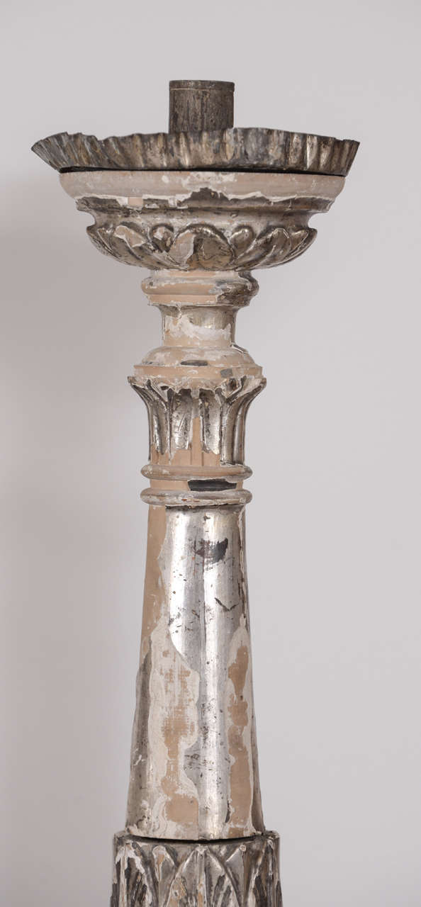 Wood Pair of 19th Century Silver Gilt Altarsticks