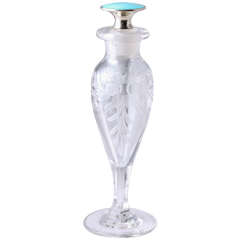 Flacon de parfum Art Déco en argent sterling:: émail bleu guilloché et gravé