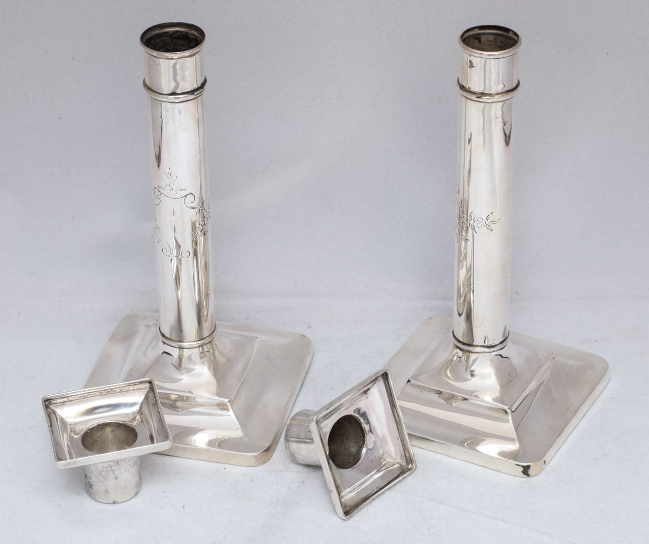 Pair of Tiffany Sterling Silver Column Form Candlesticks 3