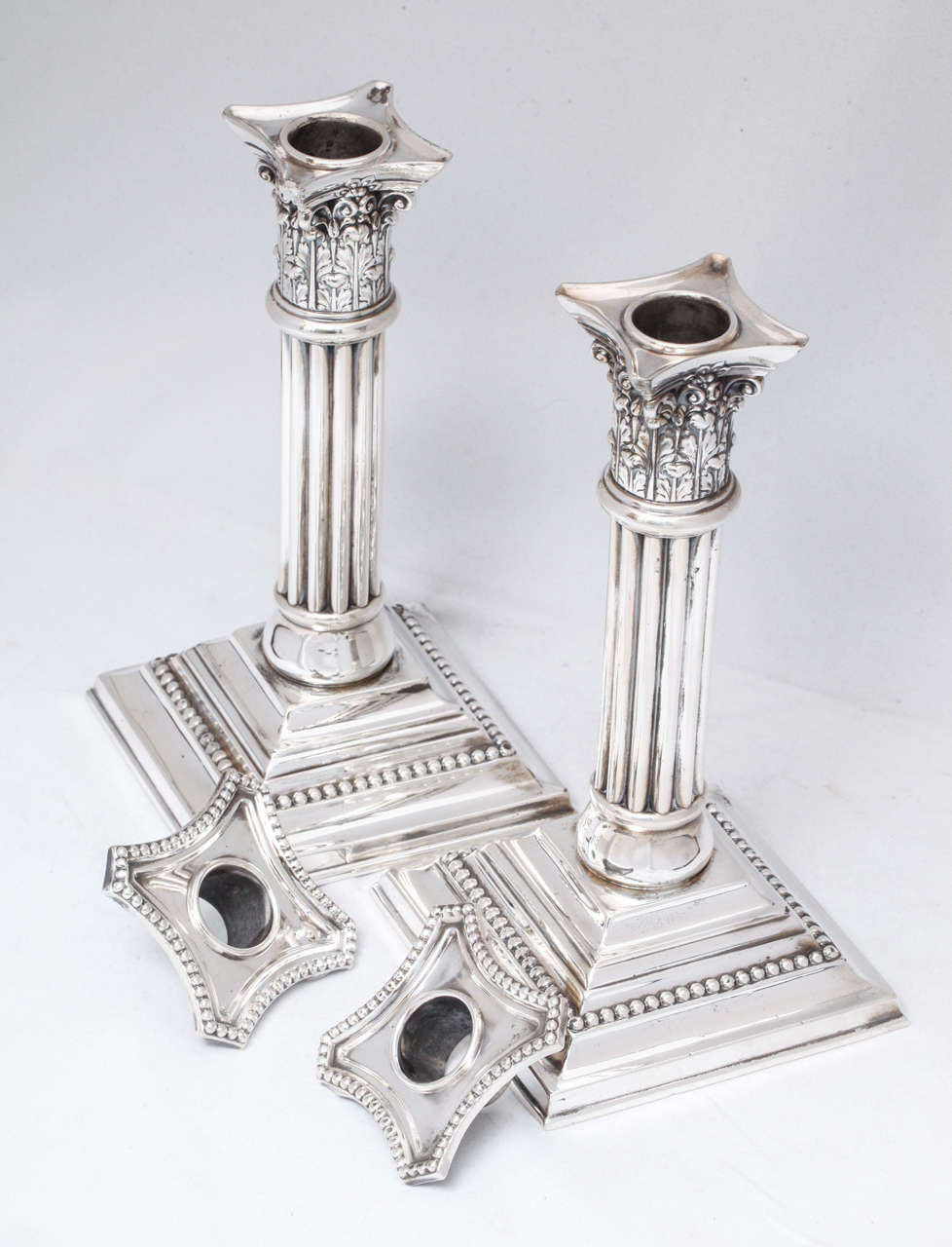 Edwardian Pair of Sterling Silver Corinthian Column Candlesticks 3