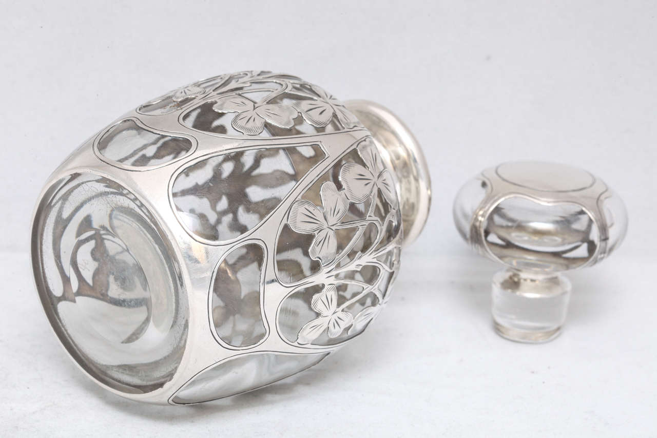 Art Nouveau Sterling Silver Overlay Perfume Bottle 1