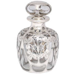 Antique Art Nouveau Sterling Silver Overlay Perfume Bottle