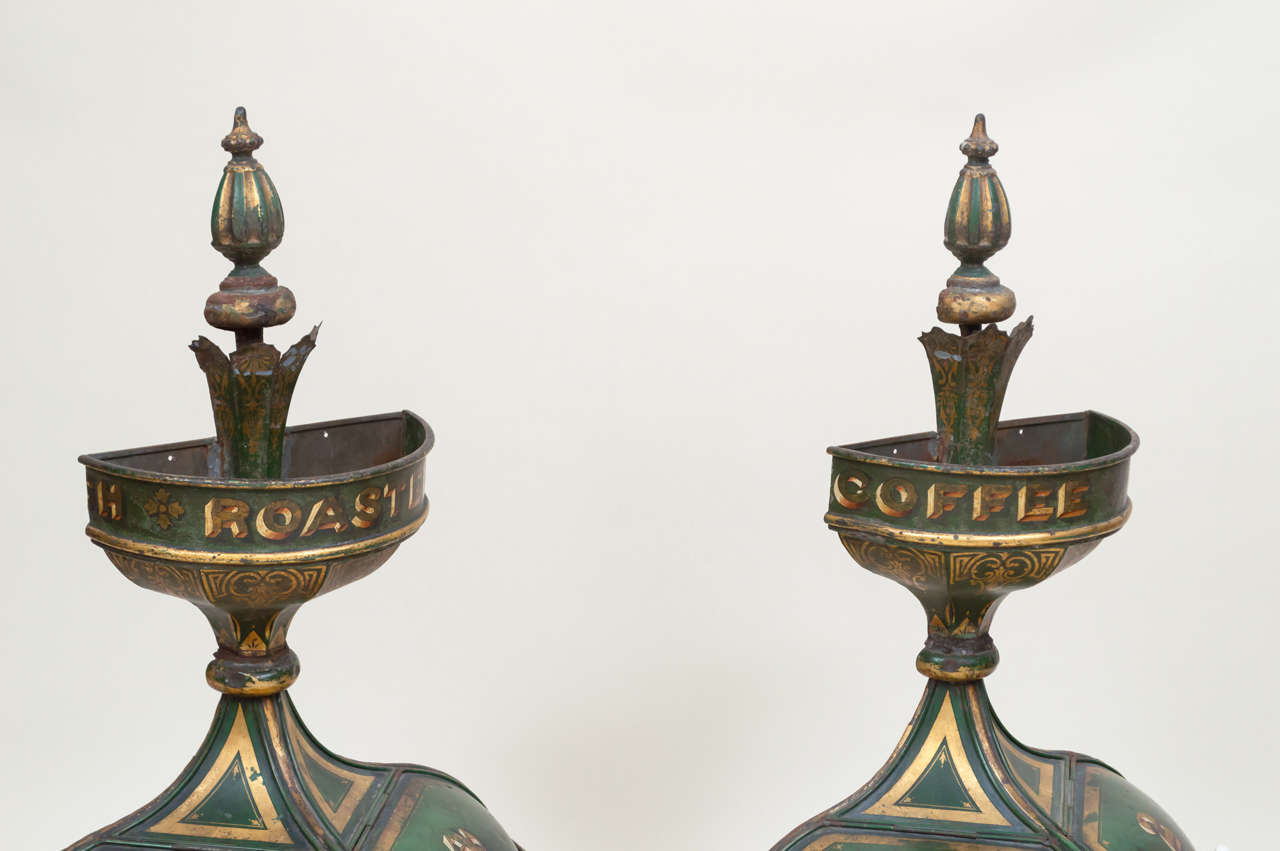 Victorian Pair of 19th Century English Tole Coffee Bins For Sale