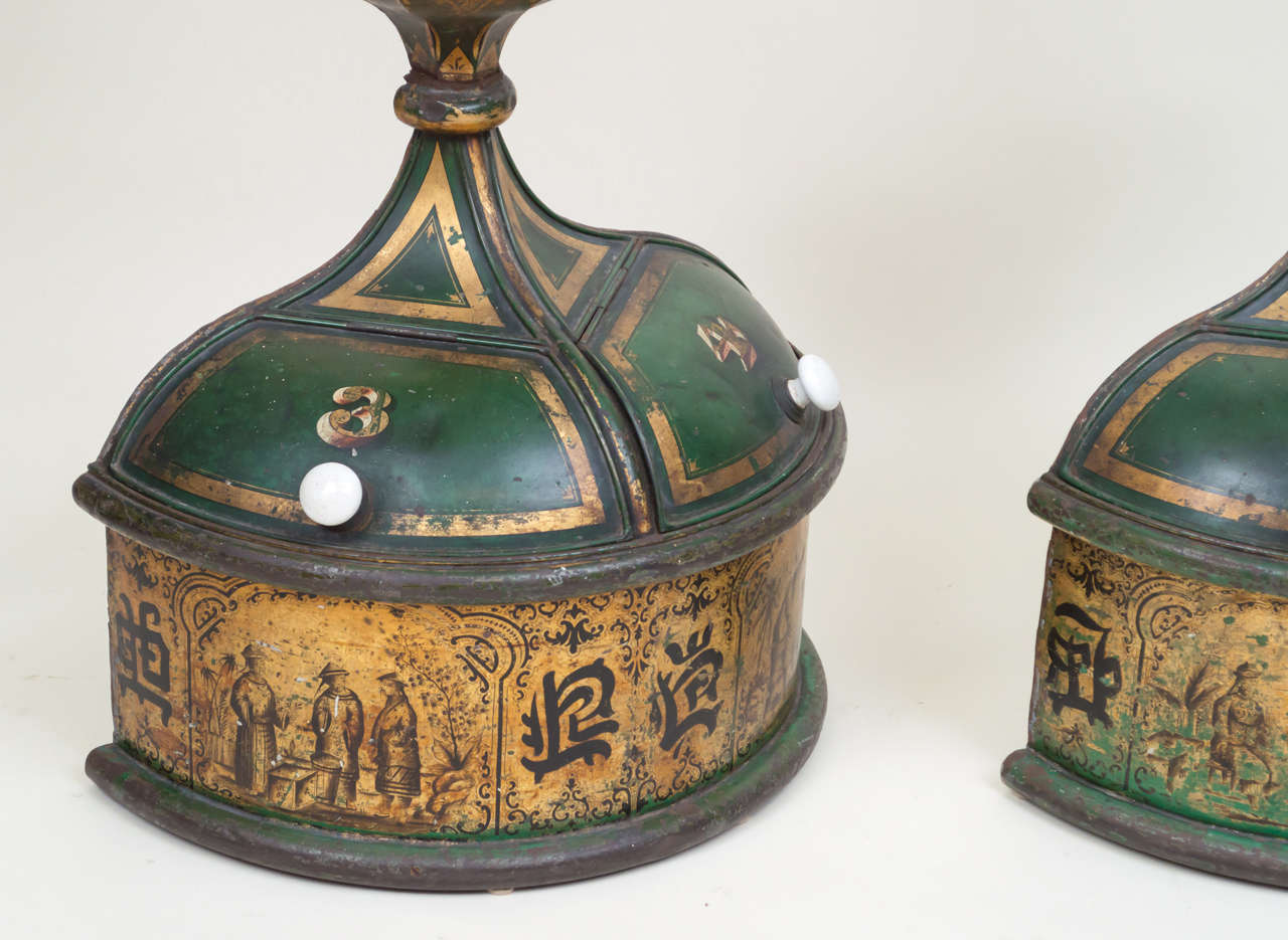 Gilt Pair of 19th Century English Tole Coffee Bins For Sale