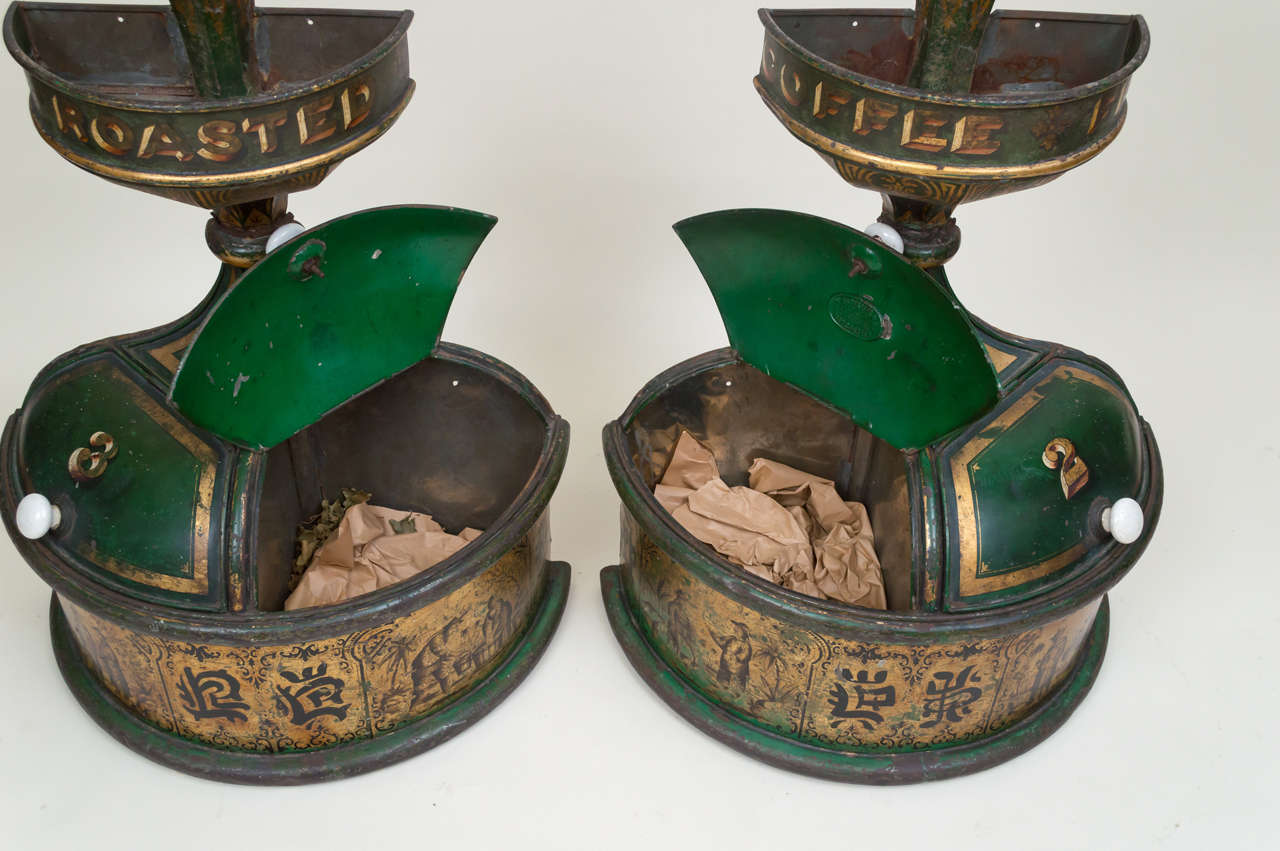 Pair of 19th Century English Tole Coffee Bins In Good Condition For Sale In San Francisco, CA