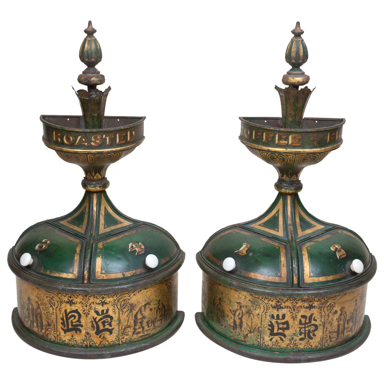 Pair of 19th Century English Tole Coffee Bins For Sale