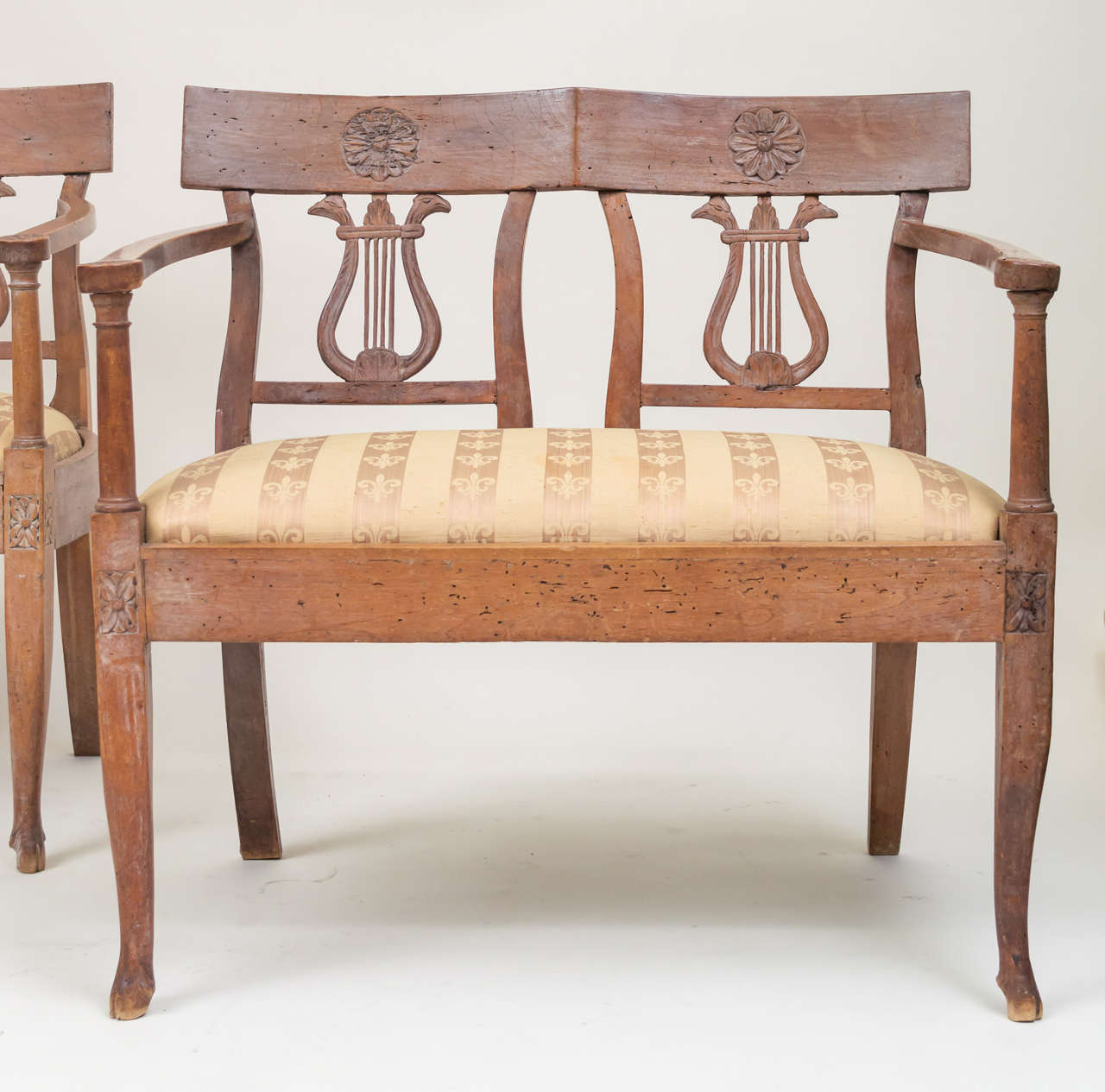 Neoclassical Late 18th Century Italian Neoclassic Walnut Benches, Pair