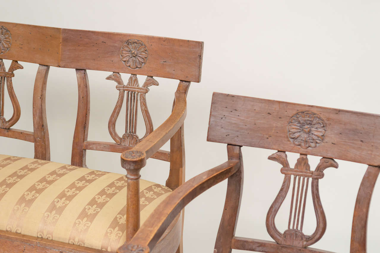 Late 18th Century Italian Neoclassic Walnut Benches, Pair In Distressed Condition In San Francisco, CA