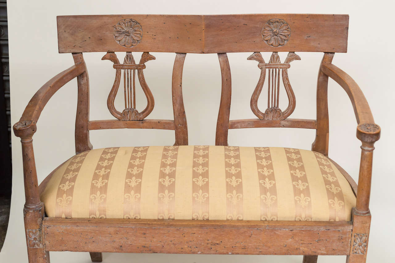 18th Century and Earlier Late 18th Century Italian Neoclassic Walnut Benches, Pair