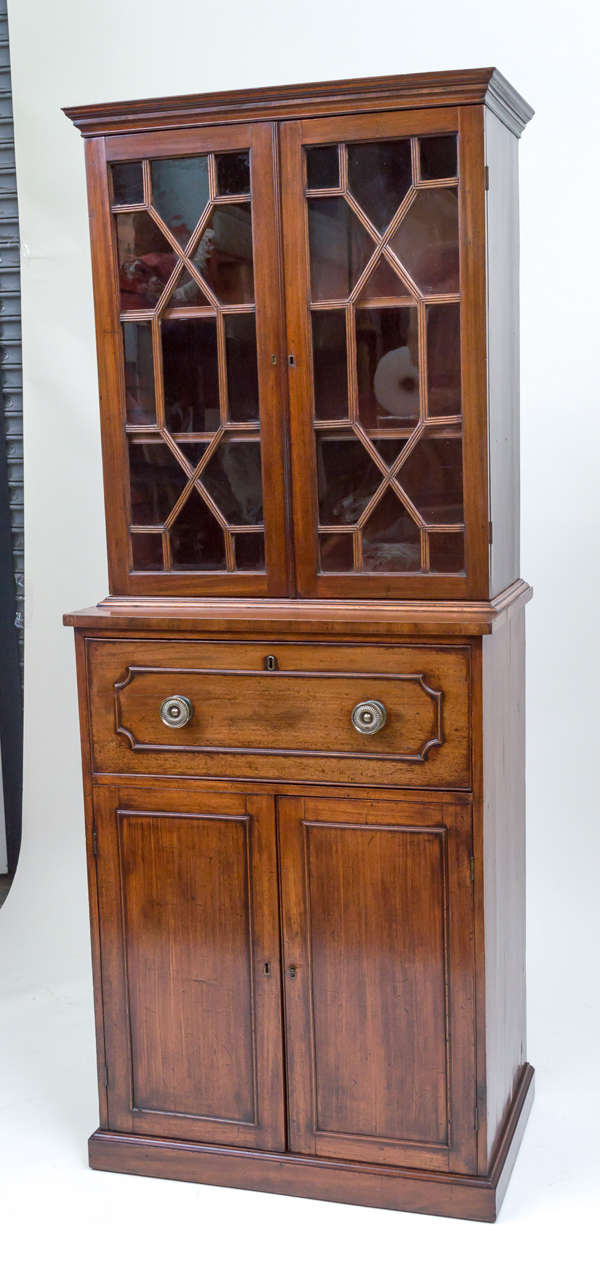 19th century Regency style bookcase cabinet of diminutive scale. Mahogany. Only 30.5