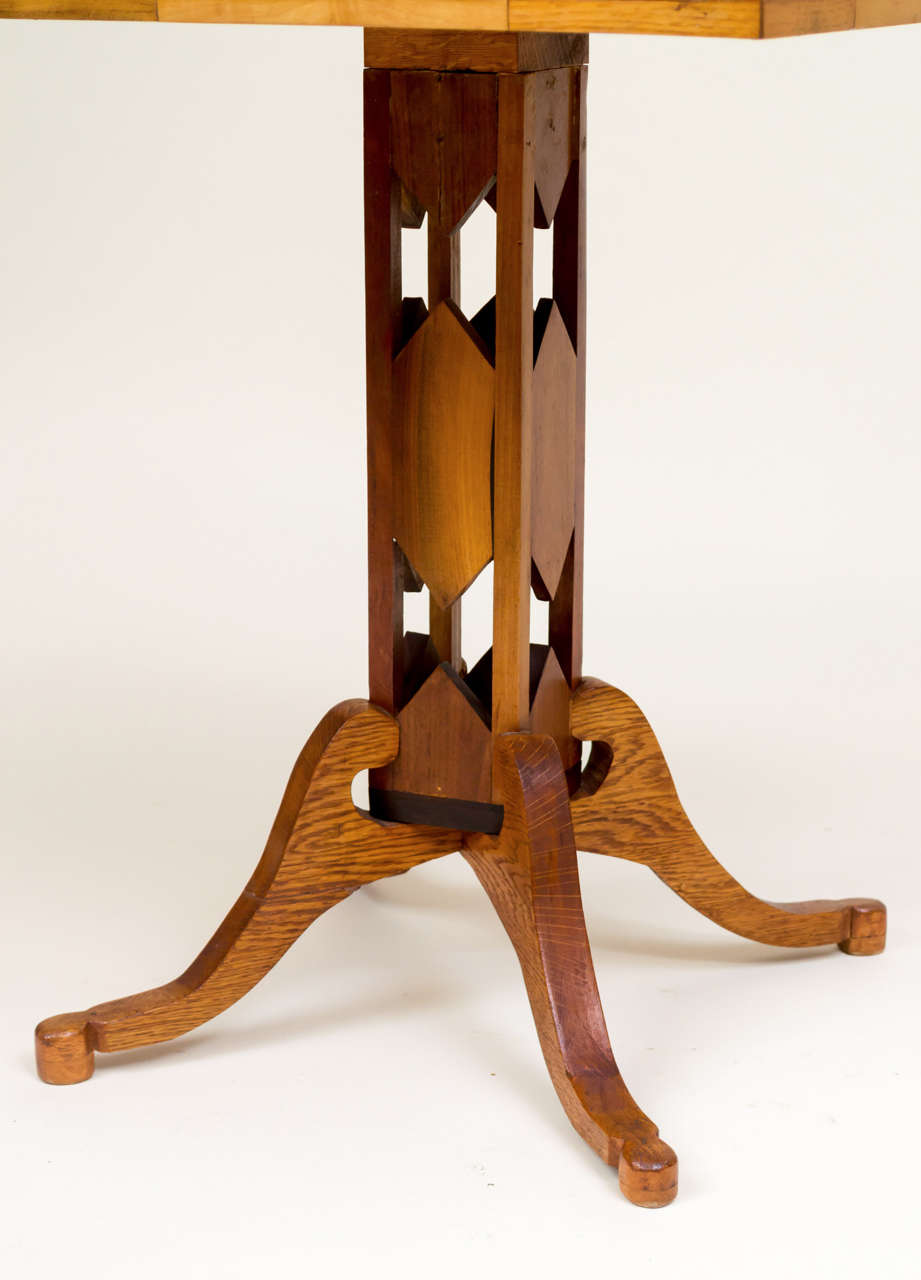 Marquetry Early 20th Century American Folk Art Pedestal Table For Sale