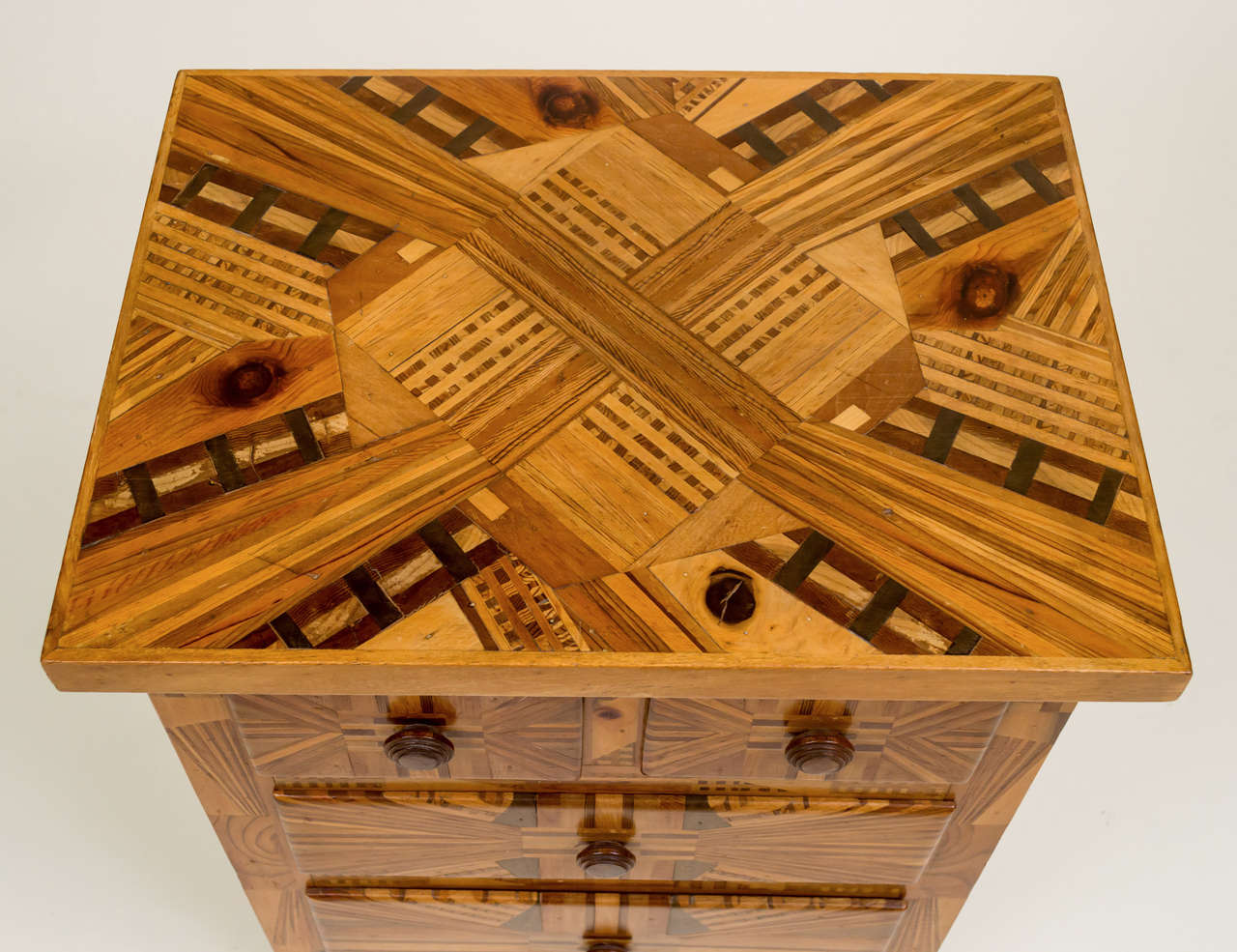 Pine American Folk Art Three-Drawer Side Table