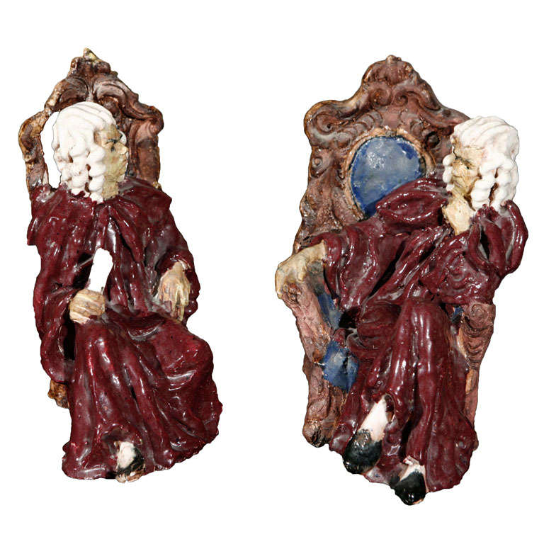 Susi Singer pair of terracotta figures,sculptures, signed.