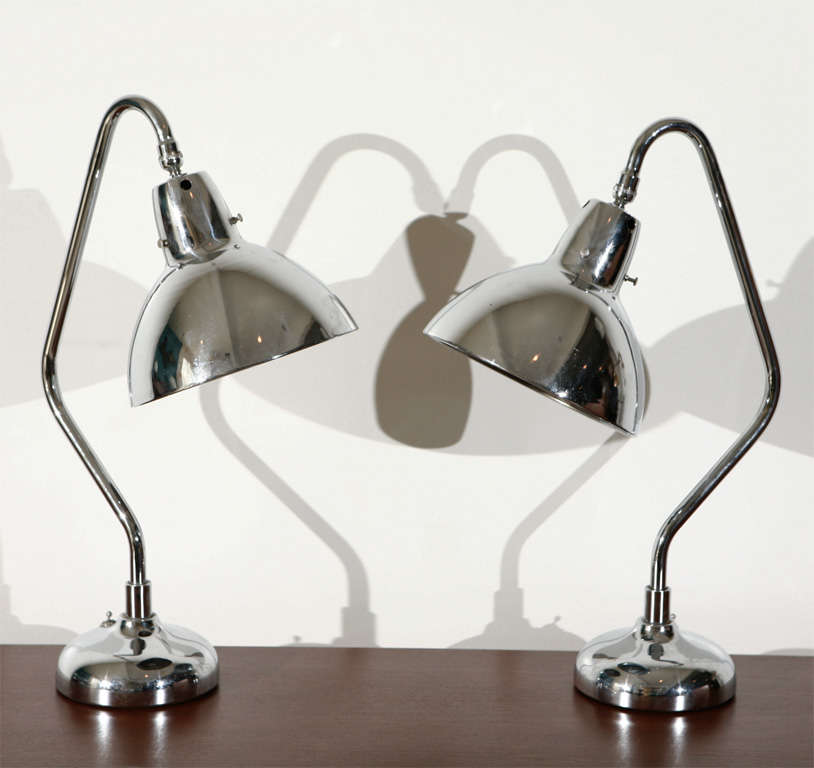 Pair of rare nickel Apollo Electric Company table lamps.  Sold individually for $1650 each.  Base is 7