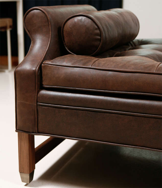Limited edition double-arm leather daybed on a walnut base by Lawson Fenning.