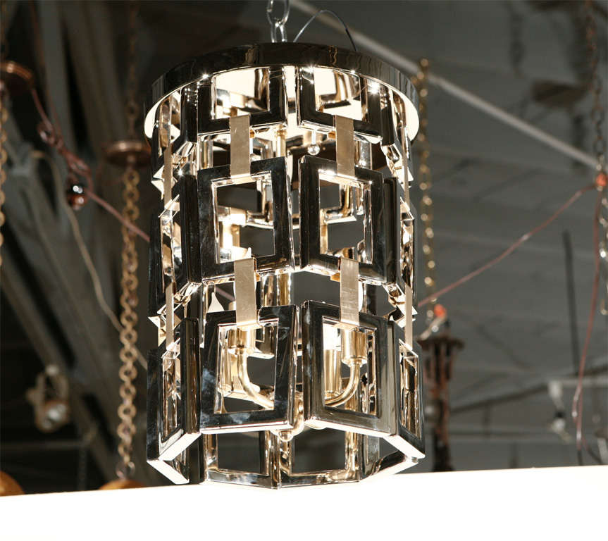 Paul Marra Link Fixture in polished nickel and shown as flush mount, also available to order as pendant or chandelier.