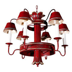 Pair  Red Tole  Chandeliers