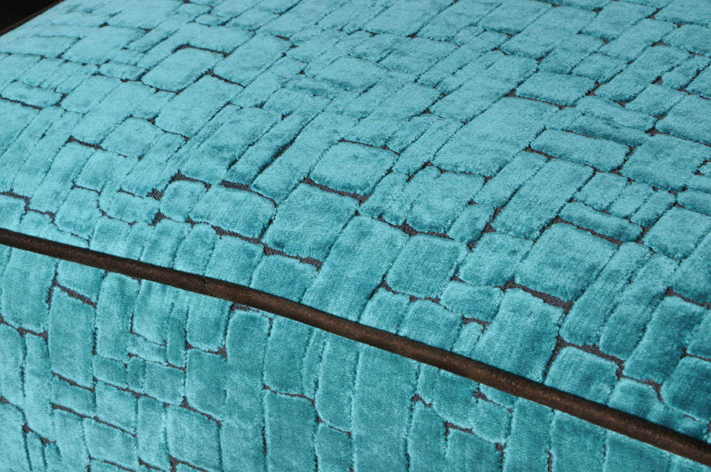 20th Century Pair of Teal and Brown Velvet Ottomans