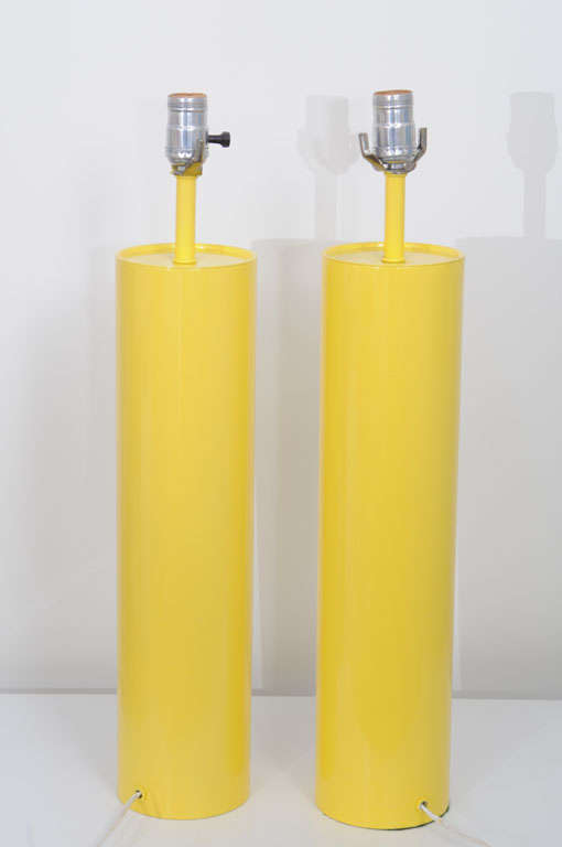 American Tubular 70's Yellow Metal Table Lamps