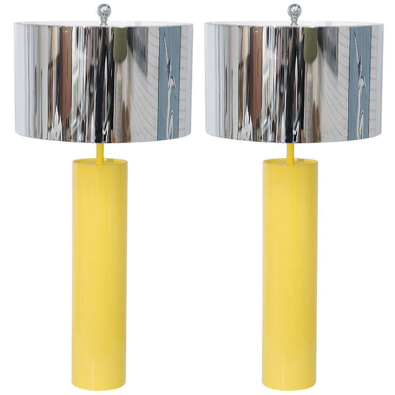Tubular 70's Yellow Metal Table Lamps