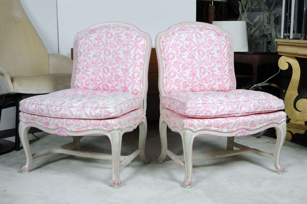Fantastic, comfortable pink accent chairs for an eclectic room.  Would also please the most feminine aesthetic.  All original upholstery and cushions.