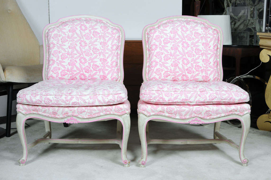 American Pink and White Floral Slipper Side Chairs