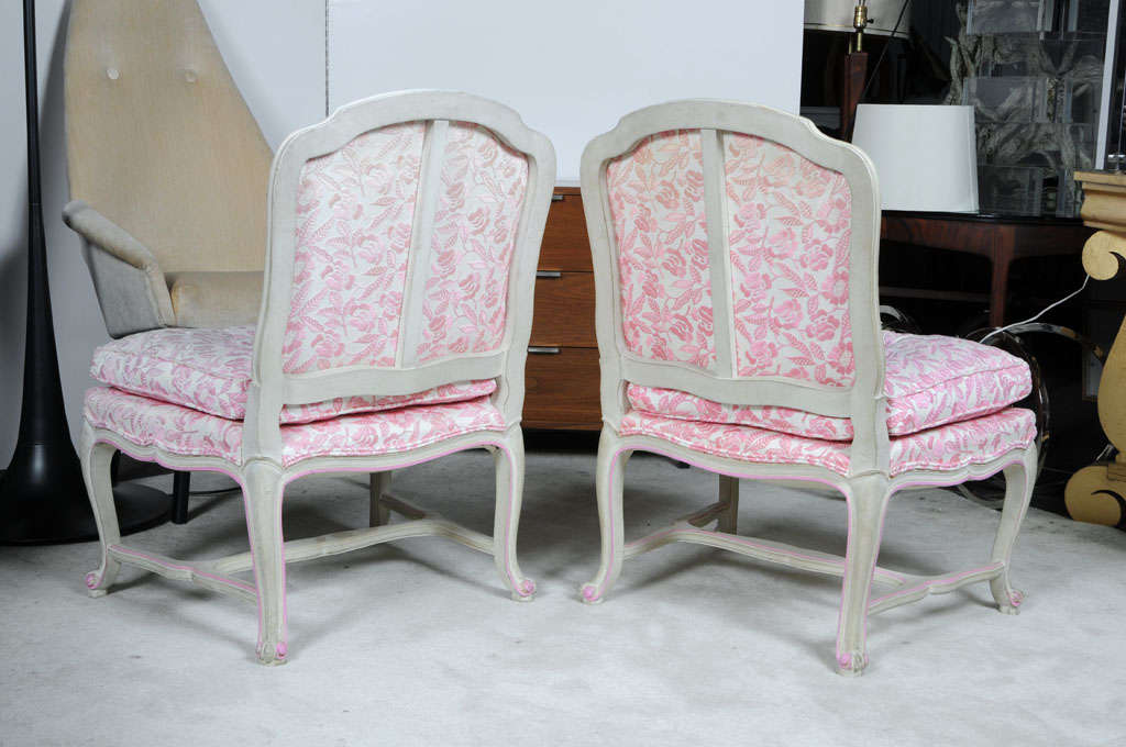 Pink and White Floral Slipper Side Chairs 1