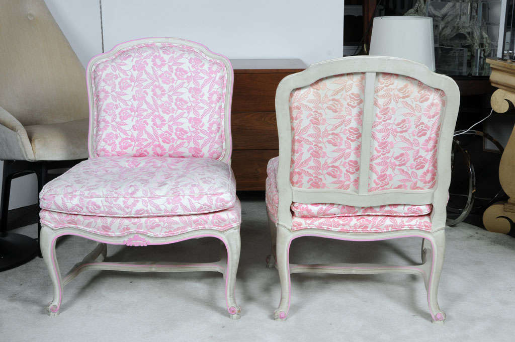 Pink and White Floral Slipper Side Chairs 3