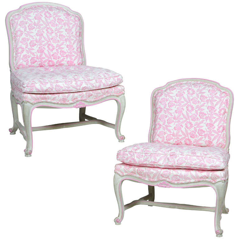 Pink and White Floral Slipper Side Chairs
