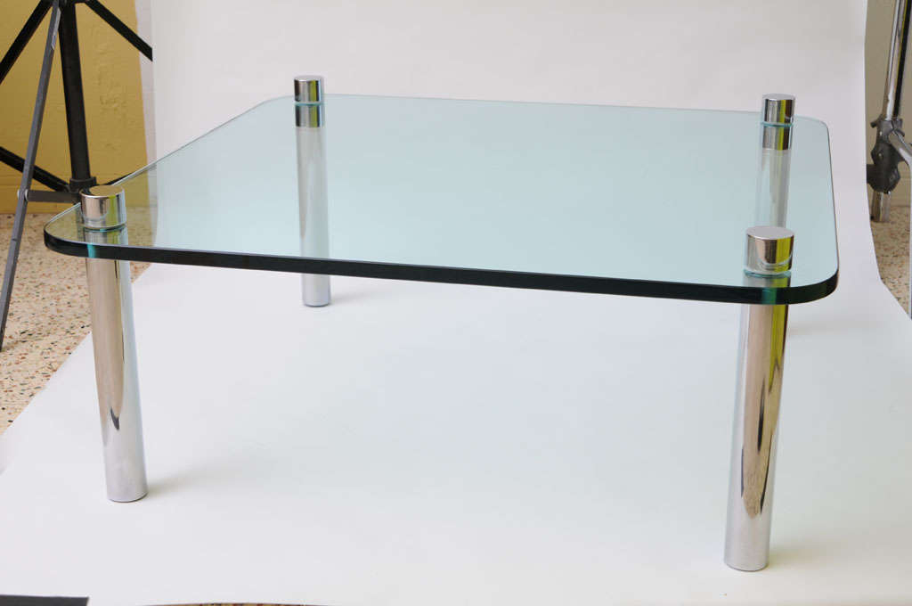 Thick Glass and Chrome Pace Style Coffee Cocktail Table at 1stDibs