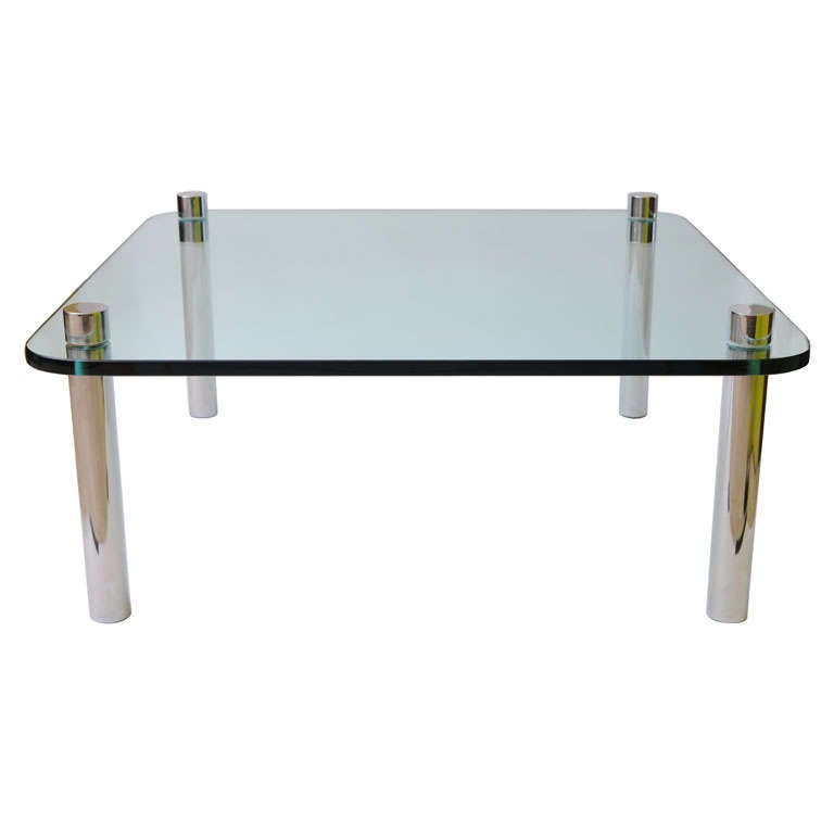 Thick Glass and Chrome Pace Style Coffee Cocktail Table at 1stDibs