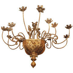 Monumental16 Arm Gilt Wood And Iron Chandelier From Florence