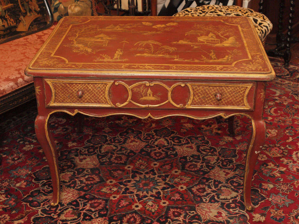 18th C. French One Drawer Table With Chinoiserie Decoration