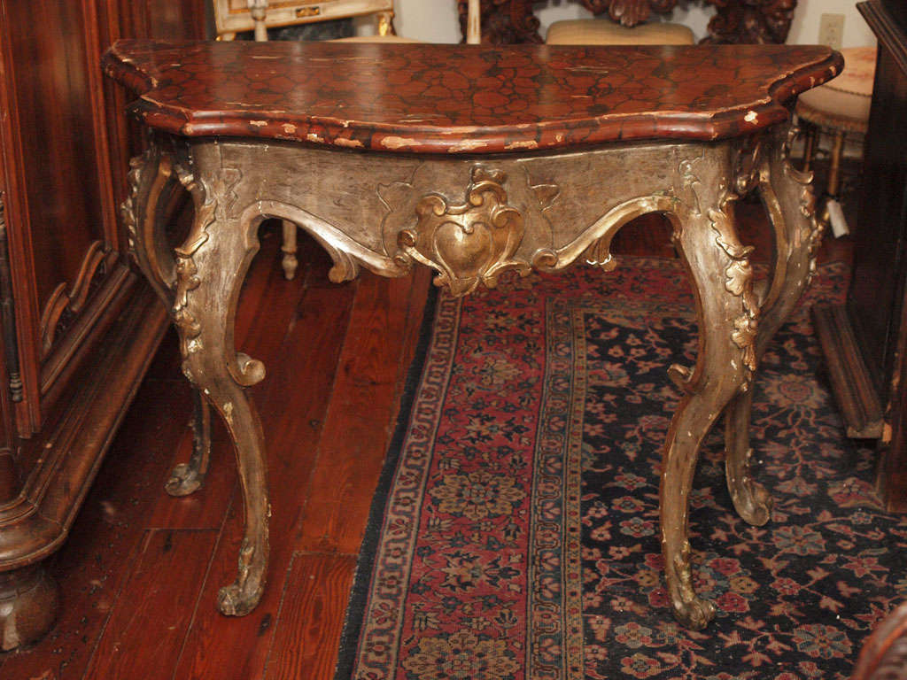 18th Century and Earlier Italian Giltwood And Faux Marble Console Table For Sale