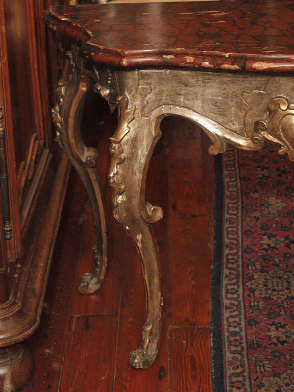Italian Giltwood And Faux Marble Console Table For Sale 5