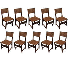 Set of 10 Embossed Leather Chairs