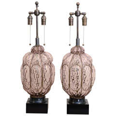 Pair Of Murano Caged Glass Lamps