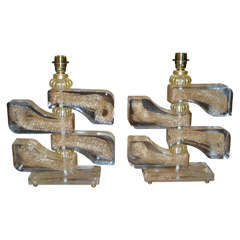 Pair of Table Lamps in Gold Murano Glass Pair of Table Lamps in Gold Murano Glass