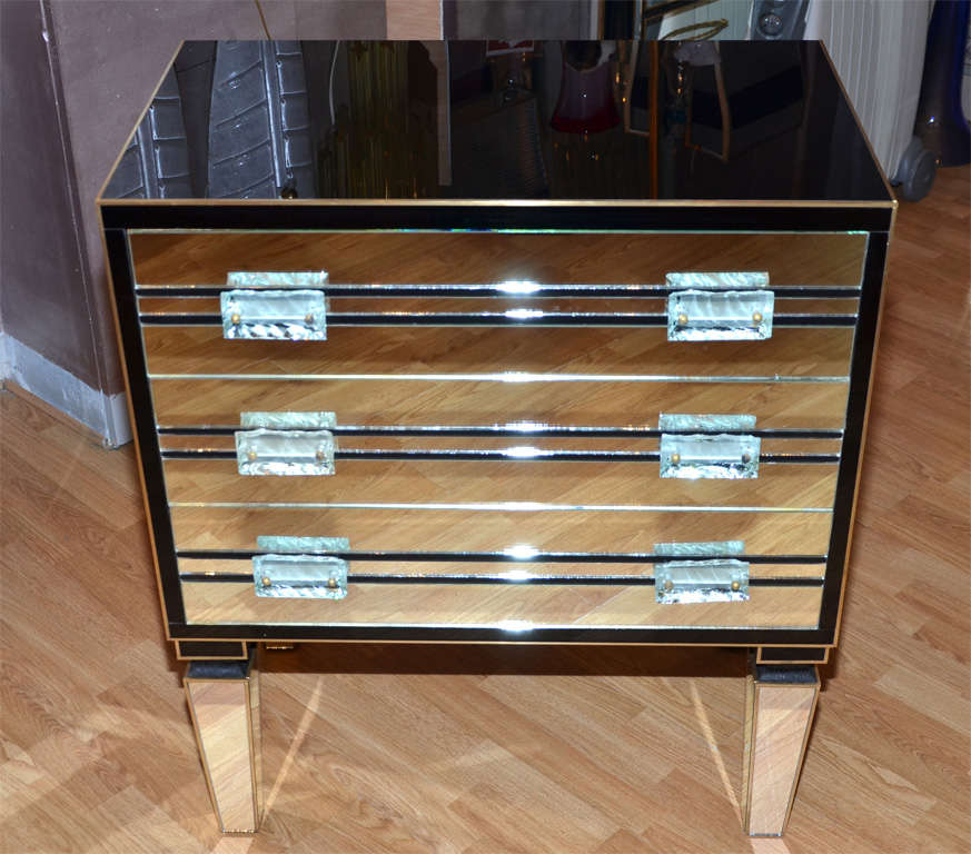Pair Of Commodes In Mirror With Three Drawers.