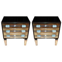 Pair Of Commodes In Mirror With Three Drawers.