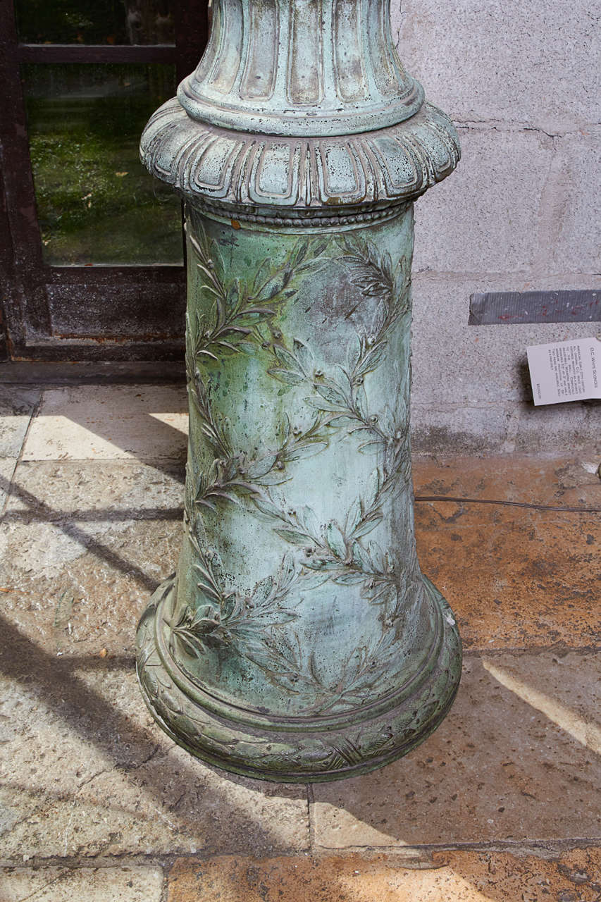 American Pair of Tall Green Patinated Entry Lamps For Sale