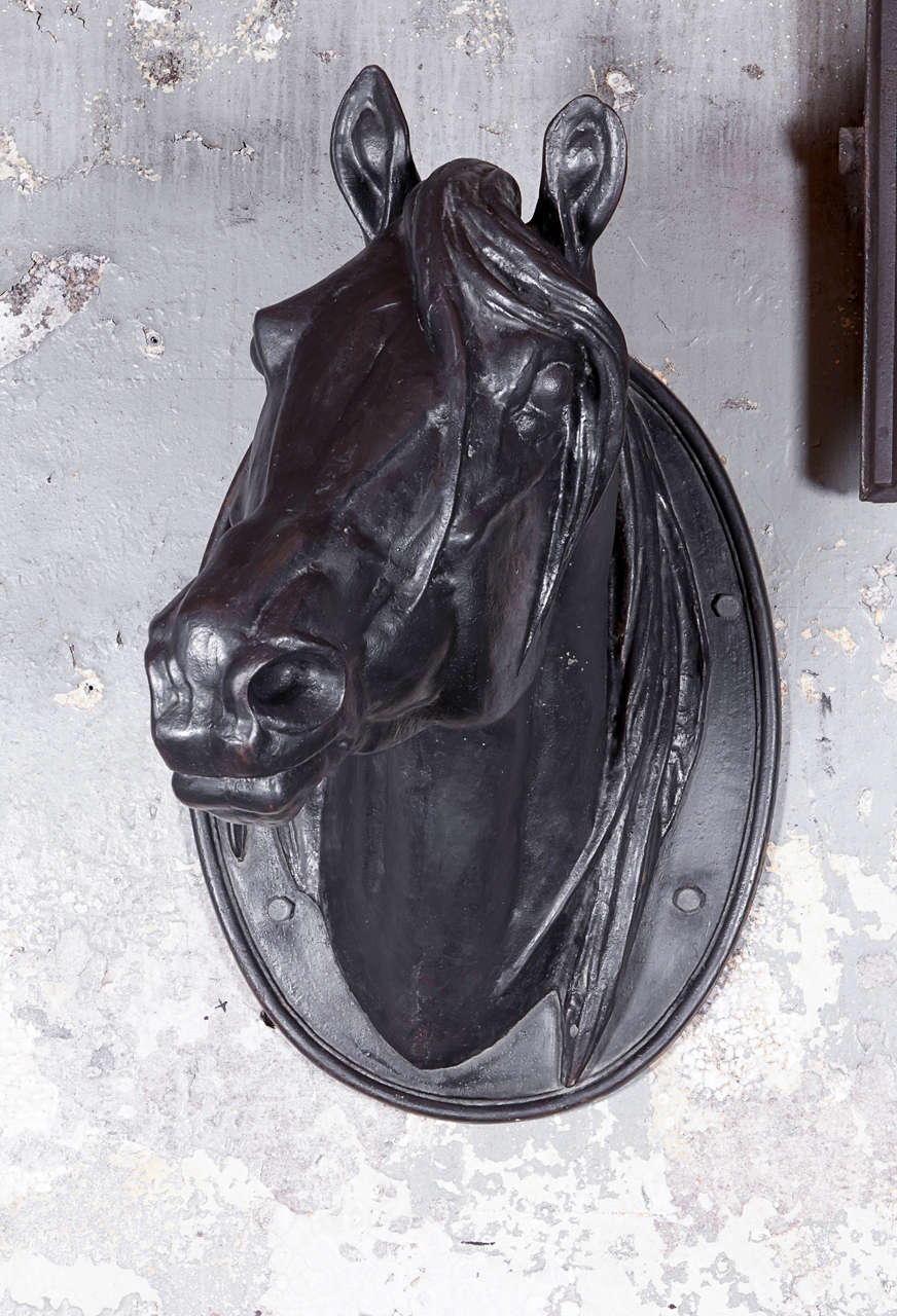 Cast iron horse head in black patina, c. 1900, originally displayed outside Kauffman’s Saddlery as a sign typical of the period to show the company’s trade. Kauffman’s was originally located on Division Street on the Lower East Side (1875), one of