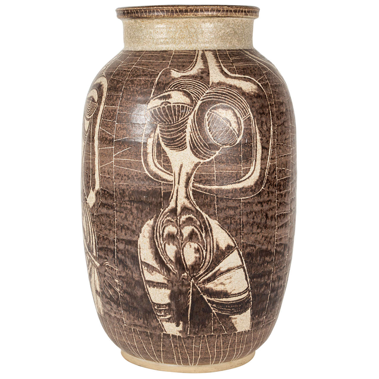 Aaron Bohrod and F. Carlton Ball Hand-Thrown Pottery "Eve" Vase For Sale