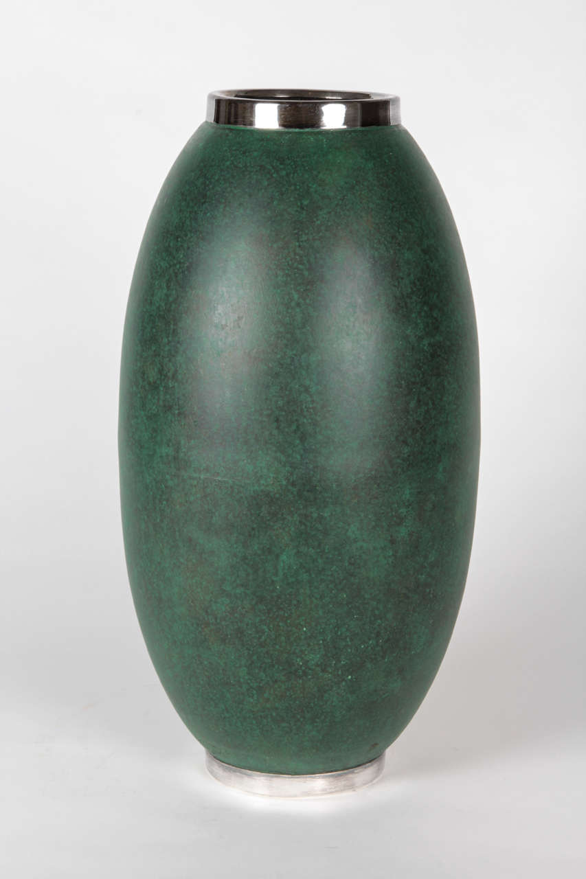 Heintz Art Metal Shop American Art Deco Grand Silver Crest Vase c.1925