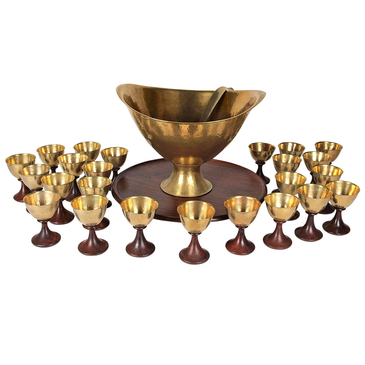 Lawrence Hunter Hand Wrought Brass and Walnut Punch Set c.1965 For Sale