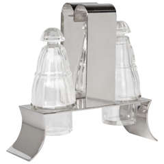 Josef Hoffmann Wiener Werkstatte Silverplate and Crystal Cruet Set c.1922