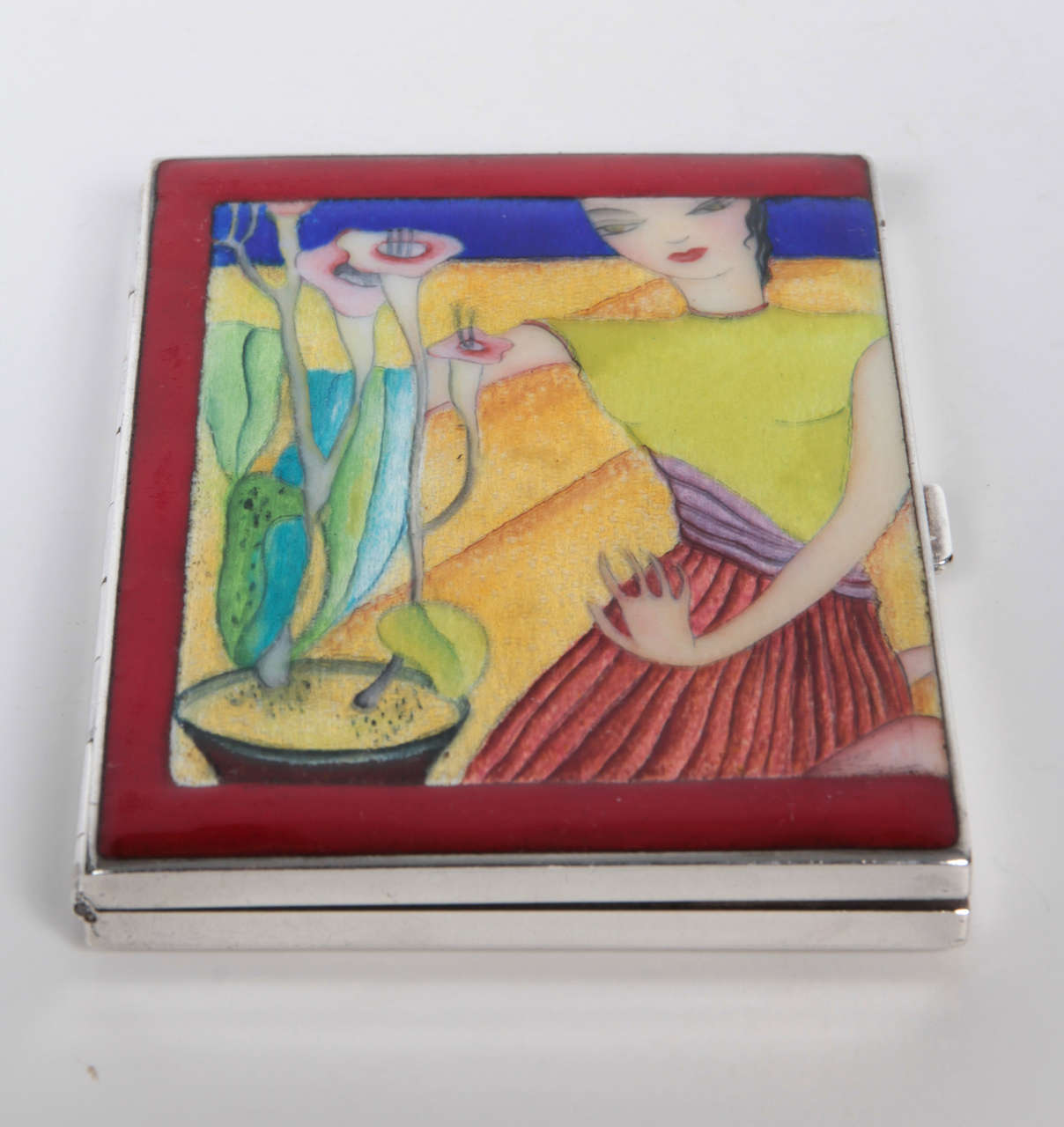 Austrian Paul Laszlo Rare Art Deco Enameled Sterling Cigarette Case c.1925 For Sale