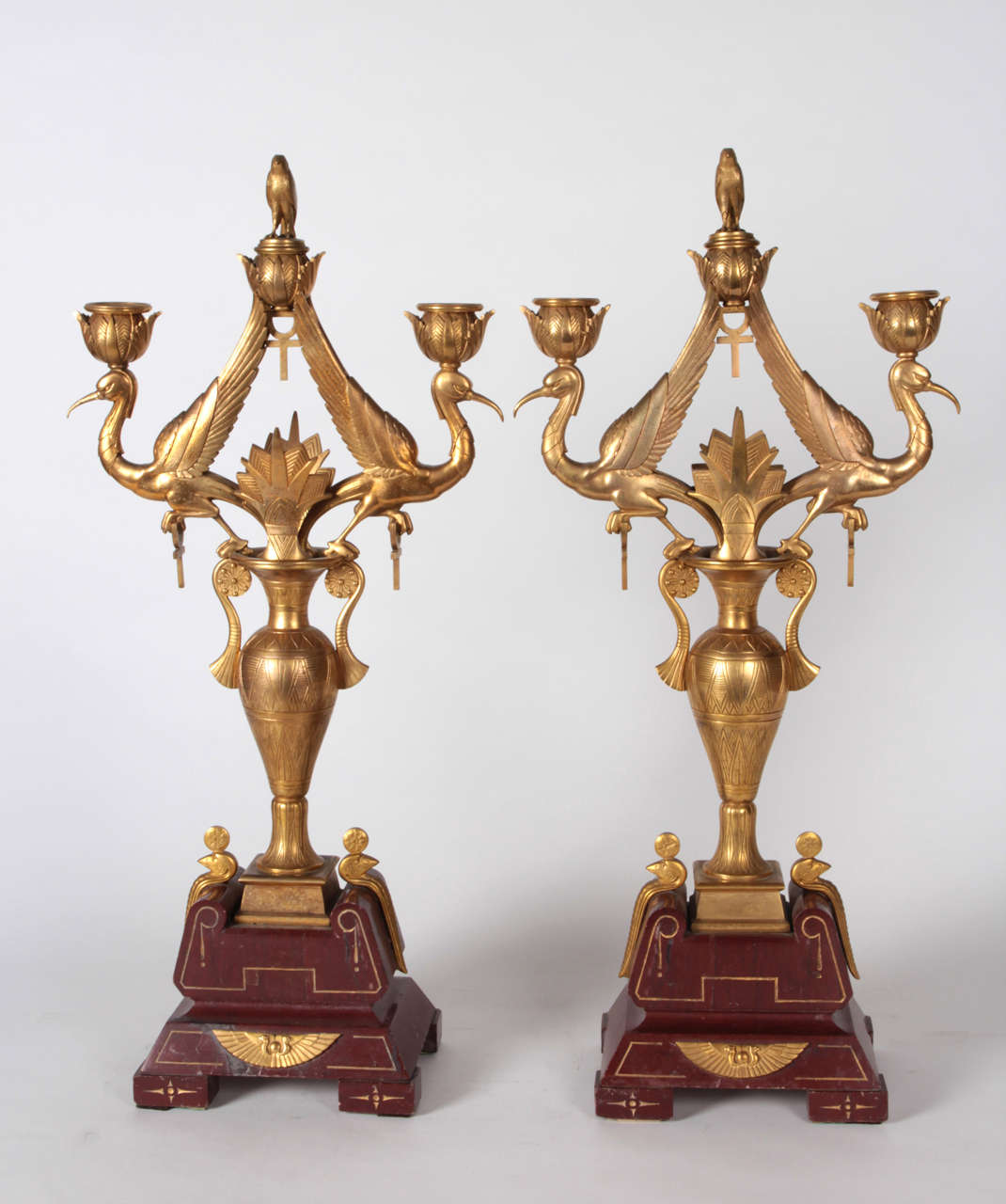 Paul-Auguste Gagne French Egyptian Revival Gilt Bronze Garniture Set For Sale 5