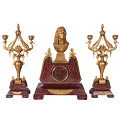 Paul-Auguste Gagne French Egyptian Revival Gilt Bronze Garniture Set